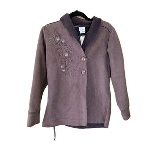 Acorn Embroidered Oversized Cardigan Sweater NWT S Brown Fall Artsy Vintage